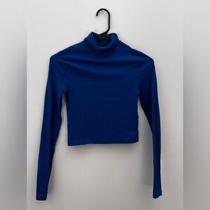 H&M Basics Blue Long Sleeve Turtleneck Crop Top